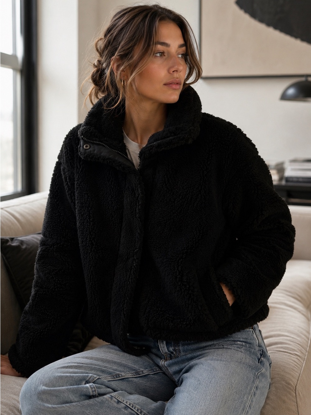 Tell Me Lies Black Sherpa Teddy Jacket XS Calvin Klein